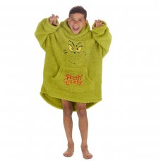 18C931: Kids Novelty Christmas Plush Oversized Hoodie- Grinch (One Size - 7-13 Years)